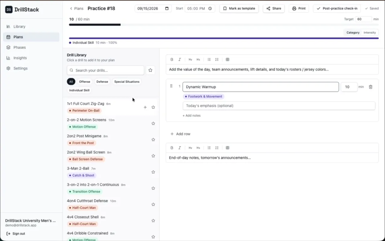 DrillStack practice planning workflow